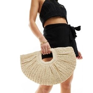 Ramla▪️Rafia Bag Half Moon Woven Straw Clutch Boho Beachy